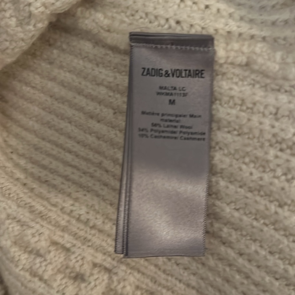 Zadig & Voltaire Malta Button Shoulder Cable Knit Cashmere Sweater (Ecru, Medium - Picture 6 of 10